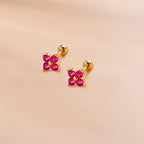 2PCS New Stainless Steel Rose Red Mini Piercing Stud Earrings