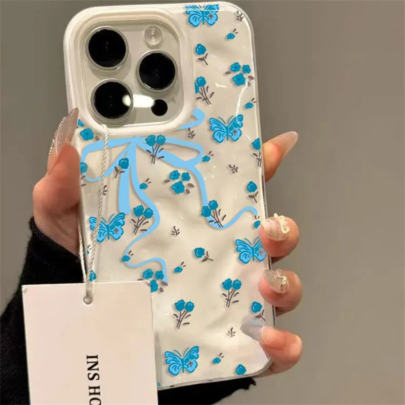 Pink Butterfly Rose Floral Case for iPhone 17 16 15 14 13 12 11 Pro Max Plus