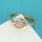 Female Charm Flower Snowflake Rings For Women White Zircon Wedding Bands Antique Gold Color Wave Engagement Ring Party Jewelry