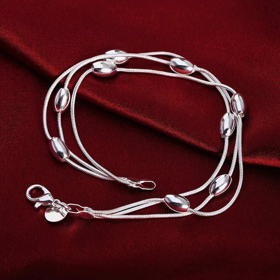 Snake Chain Beads Bracelet 925 Sterling Silver Women Party Wedding Jewellery