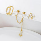 New Stainless Steel Cubic Zirconia Star Moon Dangle Chain Earrings
