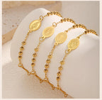 Stainless Steel Virgin Mary St Benedict Cross Bracelet, Bead Chain Bracelet Women Religious Jewelry