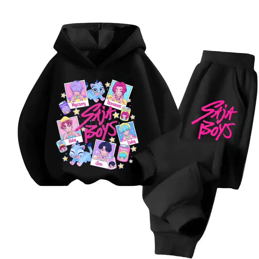 Kids Kpop Demon Hunters Hoodie Suit Long Sleeve Sweatshirt & Pants 2pc Set