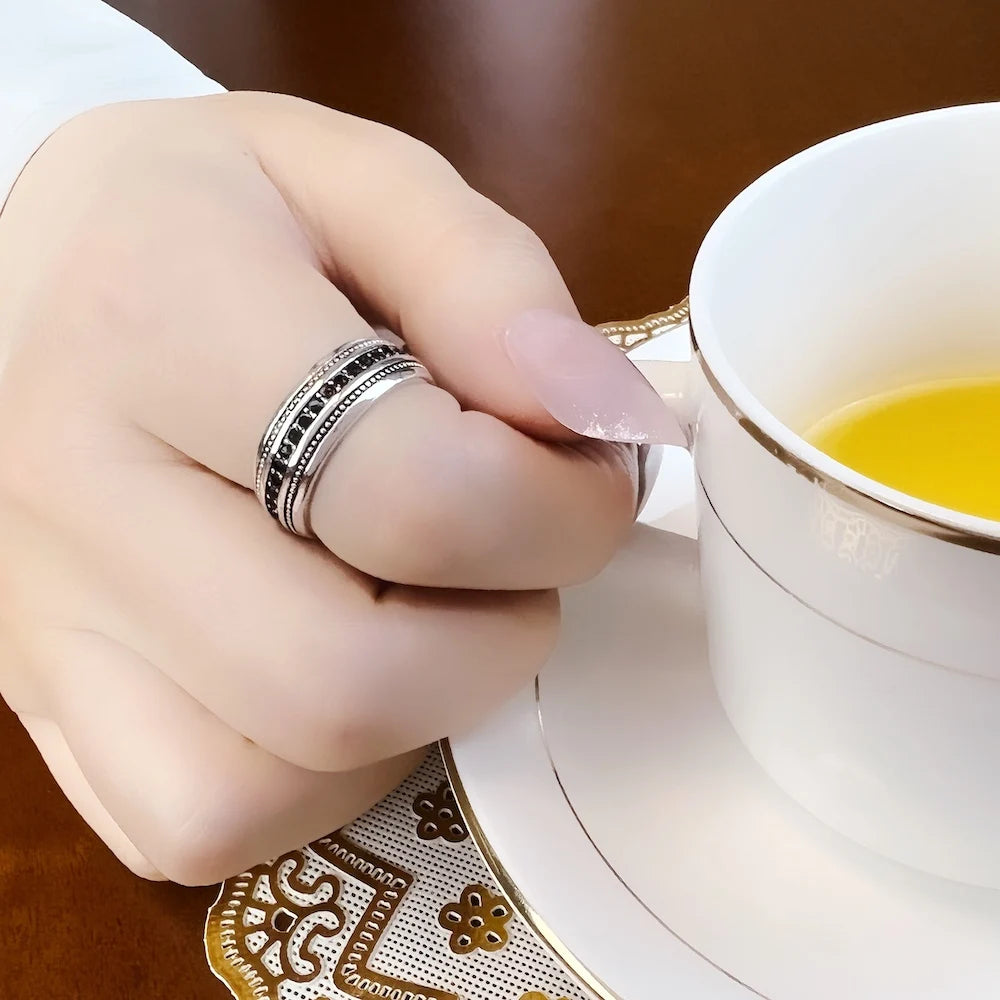 Black CZ Lane Ring 925 Sterling Silver Vintage Fine Jewellery Men Women Gift