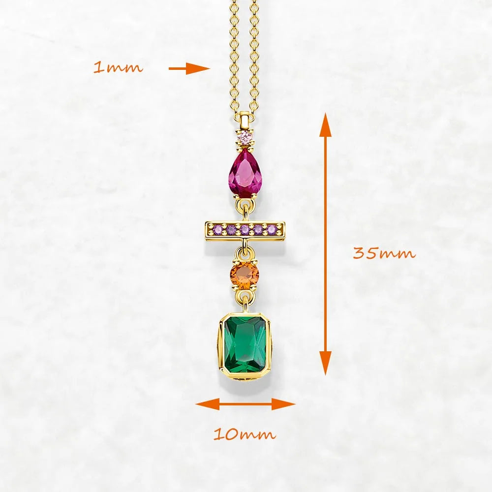 Colourful Stone Mix Golden Necklace 925 Sterling Silver Bohemia Jewellery