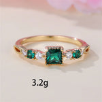 Minimalist Female Square Green Stone Thin Rings For Women Antique Gold Color White Zircon Stacking Wedding Bands Party Jewelry