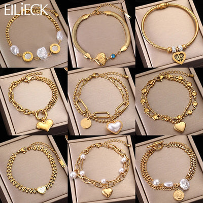 Heart Pearls Stainless Steel Charm Bracelet Girls Birthday Jewellery