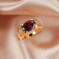 Unisex Female Male Oval Red Stone Rings For Women Men Gold Color Luxury Zircon Wedding Bands Engagement Ring Party Jewelry Gifts