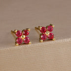 Exquisite Green Zircon Flower Hoop Earrings 18K Gold Plated Steel