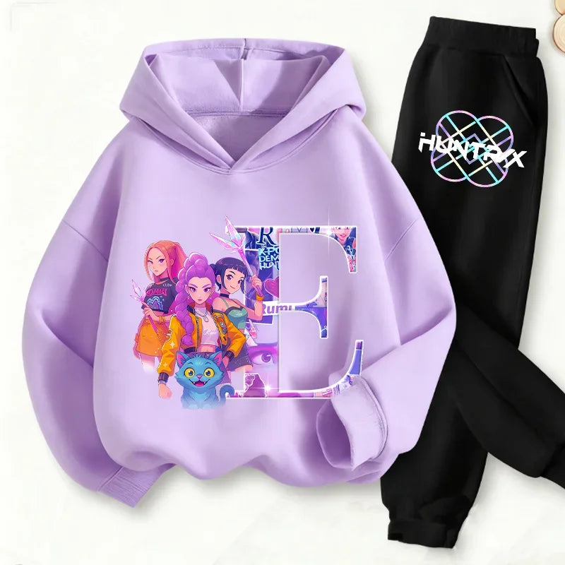 Kids Kpop Demon Hunters Anime Huntrix Sweatshirt & Pants Fashion Tracksuit