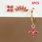 3PCS Zircon Flower Pendant Earring Sets Stainless Steel Cartilage
