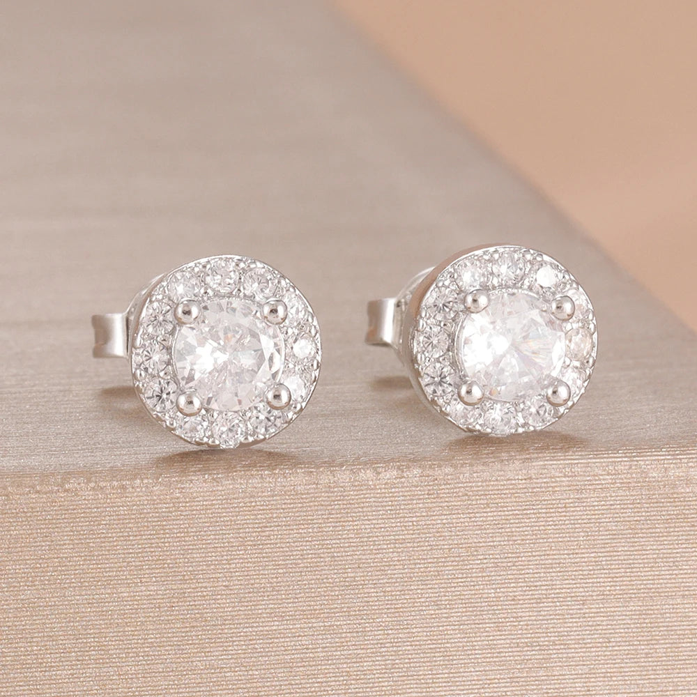 2PCS Fashion Geometry Zirconia Twinkle Star Stud Earrings Shinny