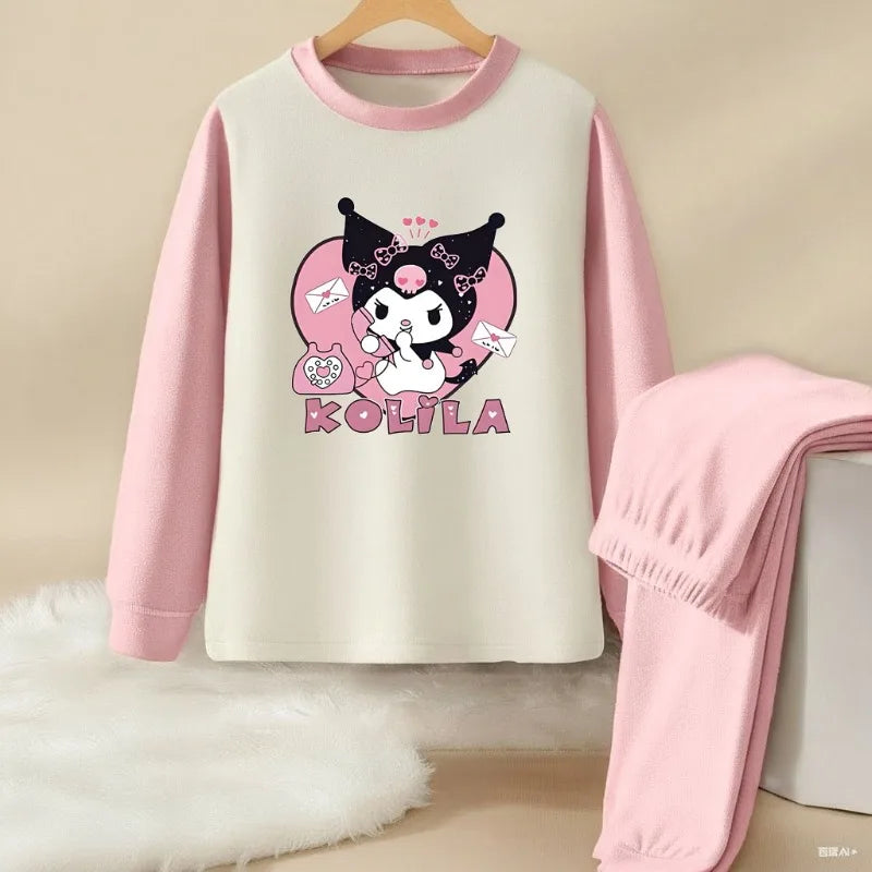 Sanrio Hello Kitty and Kuromi Girls Autumn Winter Pyjamas Soft Home Wear