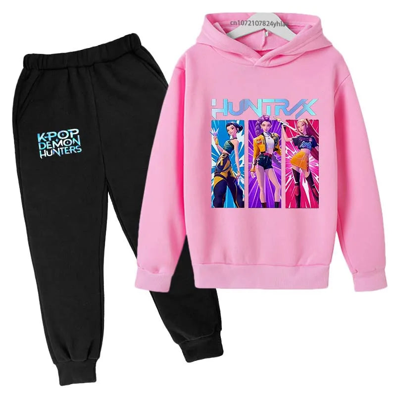 Kids Kpop Demon Hunters Anime Print Hoodie & Pants Tracksuit 2-13 Years