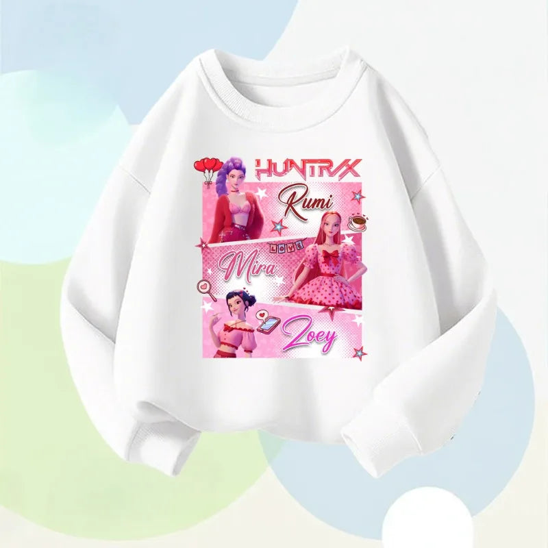 K-pop Girls Casual Sweatshirt O-Neck Long Sleeve Cartoon Print Pullover
