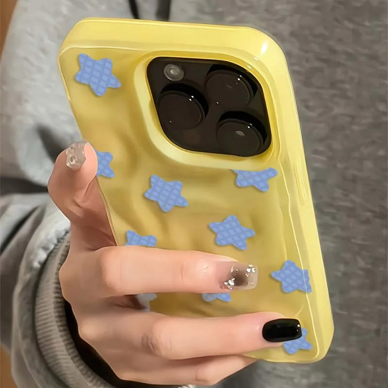 Black Checkered Star Case for iPhone 16 17 15 14 13 12 11 Pro Max Plus Soft