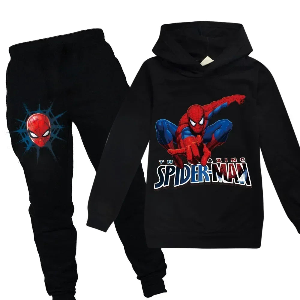 Kids Spiderman Print Hoodie & Pants Suit Boys Girls Casual Clothing Set