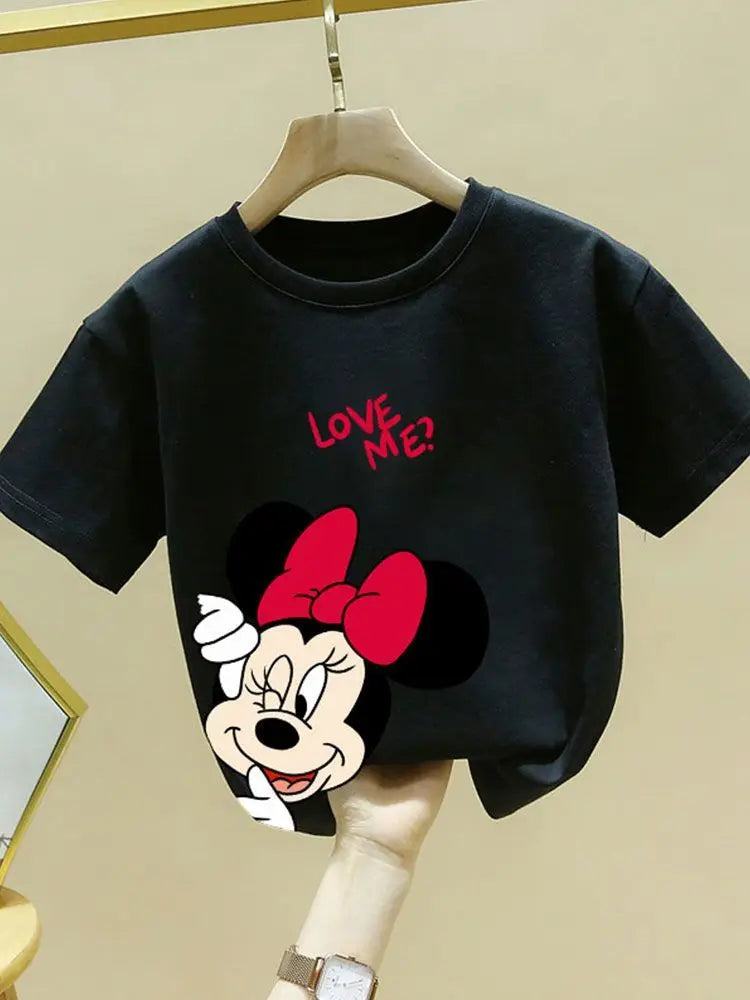 Disney Minnie Mouse Girls O-Neck T-Shirt Fashion Simple Short Sleeve Top