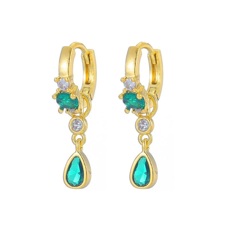 Korean Stainless Steel Multicolor Crystal Water Drop Dangle Earrings