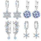 925 Sterling Silver Sparkling Blue Snowflake Drop Earrings Trendy Jewellery