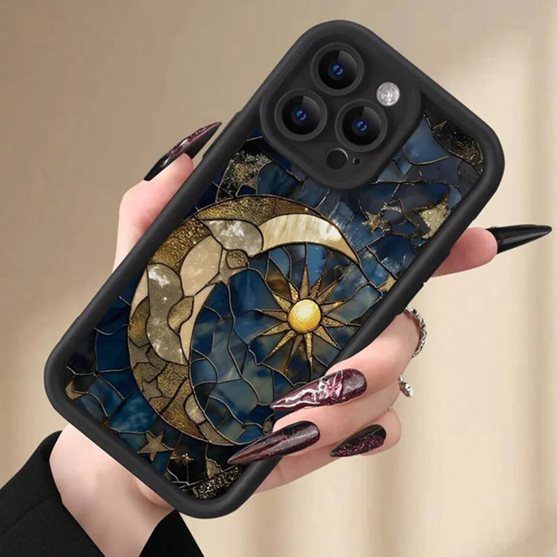Aesthetic Sun & Moon Case for iPhone 17 16 15 14 13 12 11 Pro Max Plus Soft