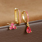 3PCS Water Drop Huggie Hoop Earrings Three-petal Flower Studs