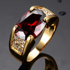 Unisex Female Male Oval Red Stone Rings For Women Men Gold Color Luxury Zircon Wedding Bands Engagement Ring Party Jewelry Gifts