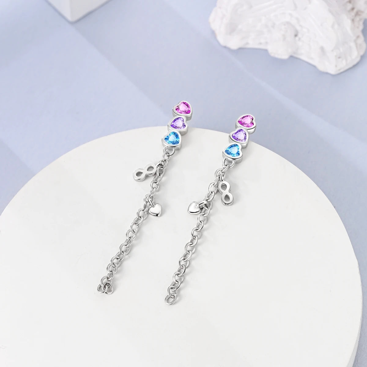 925 Sterling Silver Tassel Zircon Ear Studs Sparkling Hoop Earrings Gift