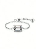 Certified Moissanite Chain Ring 1CT Oval Pear Cut Adjustable 925 Sterling Silver