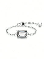 Certified Moissanite Chain Ring 1CT Oval Pear Cut Adjustable 925 Sterling Silver