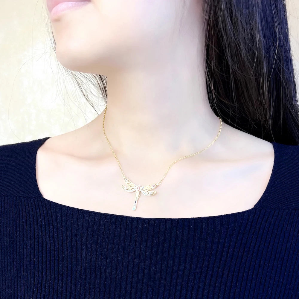 Large Dragonfly Necklace Link Chain 925 Sterling Silver Bohemia Happy Gift