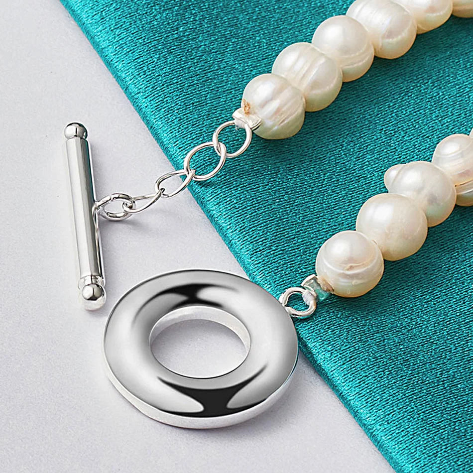 20cm Natural Freshwater Pearl Beaded Bracelet 925 Sterling Silver Women