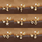 3pcs Stainless Steel Zircon Huggie Hoop Earrings Set Star Moon