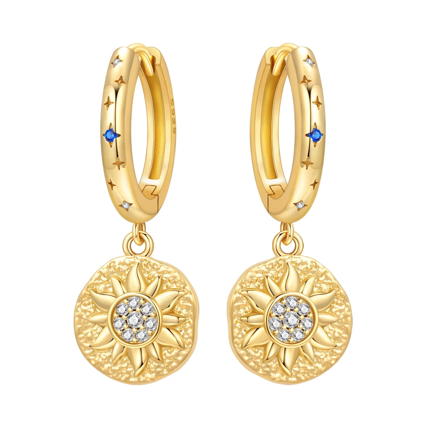 925 Sterling Silver Mysterious Star Moon Versatile Hoop Earrings Women's Gift