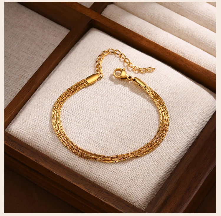 Stainless Steel Bracelet, New Style Thin Link Multilyer Chain Bracelet for Women, Lightweight Jewelry Daily Wear