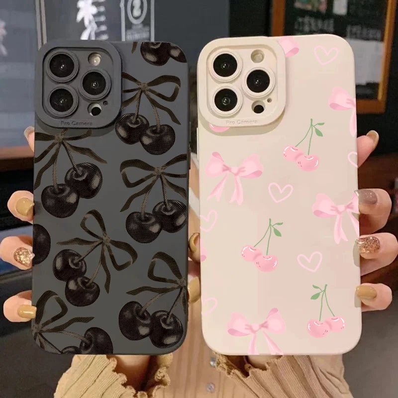 Cute Bow Cherry Case for Xiaomi Redmi Note 14 13 12 11 Pro Plus