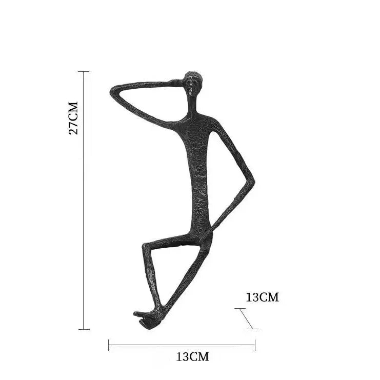 Modern Abstract Thin Metal Figure Sculpture Set Sitting Thinker Figurine Iron Art