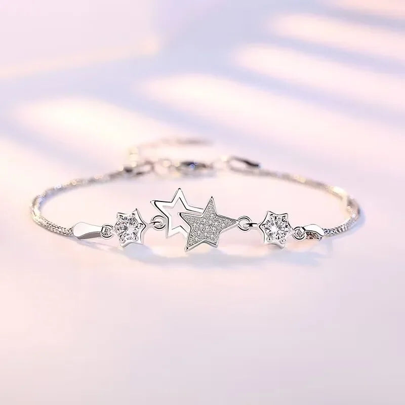 Luxury Crystal Star Bracelet 925 Sterling Silver Women Korean Fashion Jewellery