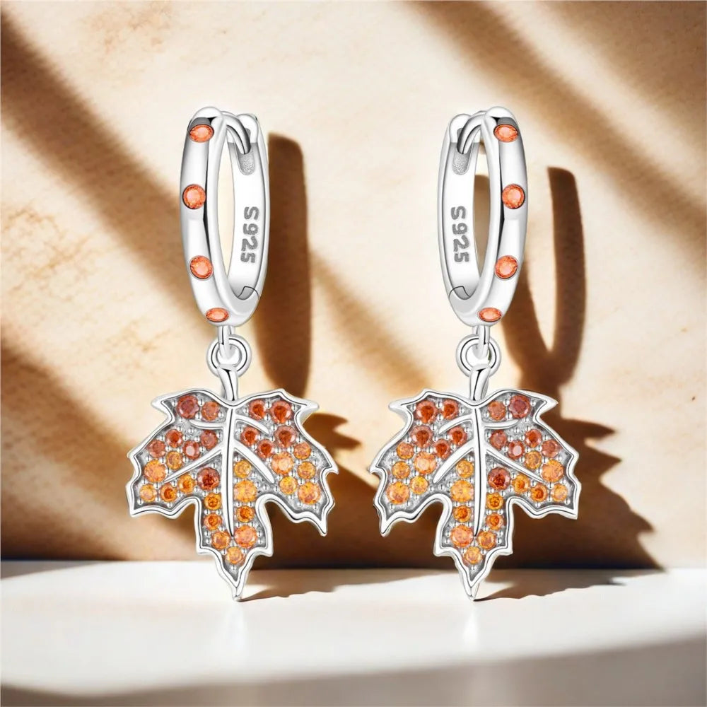 925 Sterling Silver Maple Leaf Drop Earrings Trendy Anniversary Jewellery