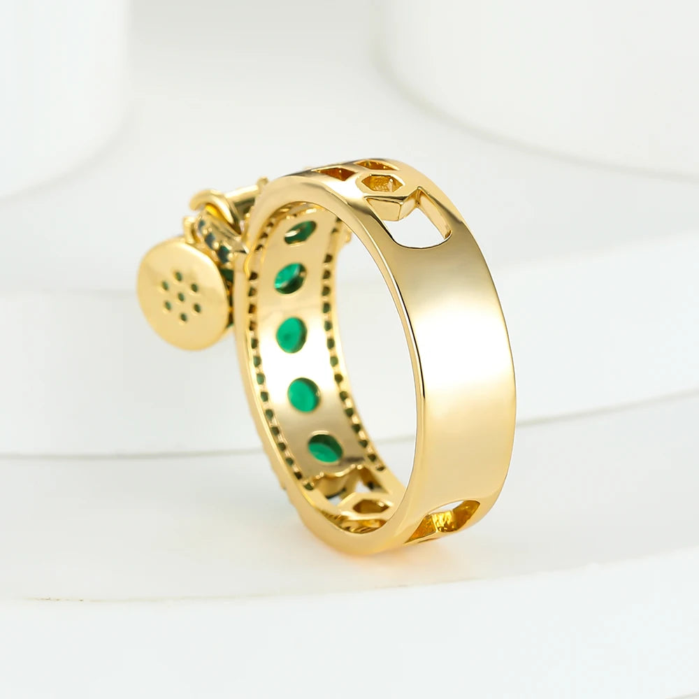 Vintage Female Purple Green Stone Dangle Ring Gold Color Zircon Round Rings For Women Dainty Wedding Bands Christmas Day Jewelry