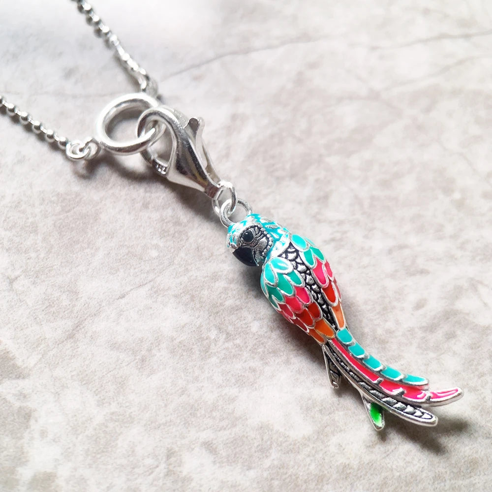 Parrot Paradise Bird Charm Necklace 925 Sterling Silver Bohemia Jewellery