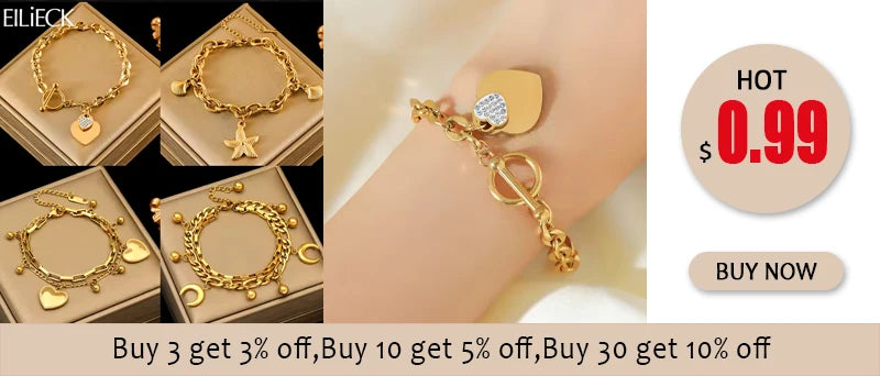 Gold Colour Stainless Steel Link Chain Bracelet Non-Fading Jewellery