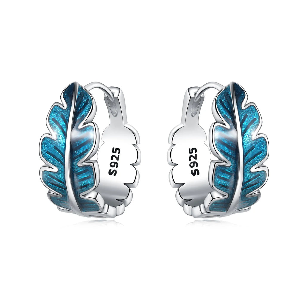 925 Sterling Silver Blue Horseshoe Lotus Ear Studs Hoop Earrings Trendy Gift