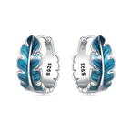 925 Sterling Silver Blue Horseshoe Lotus Ear Studs Hoop Earrings Trendy Gift