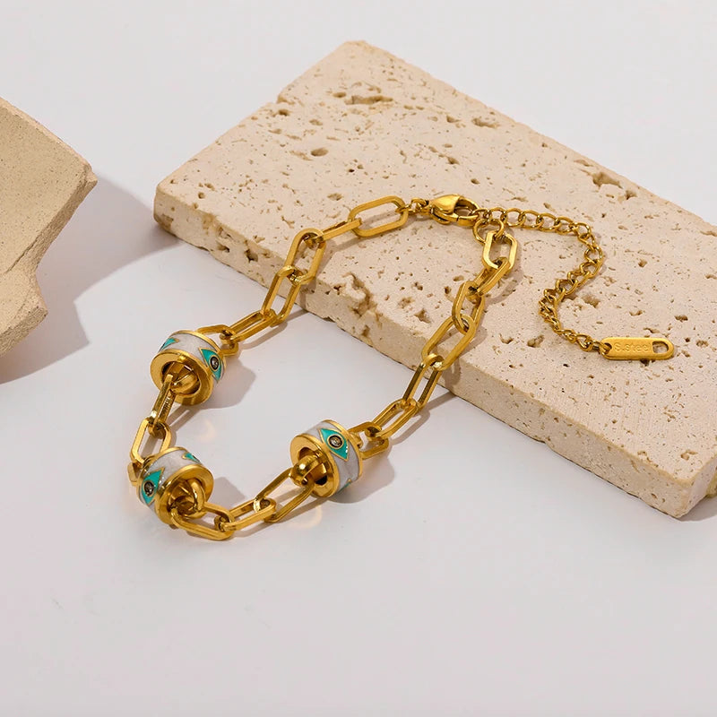Gold Colour Multilayer Stainless Steel Charm Bracelet Men Women Bangle