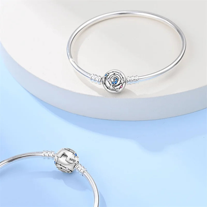 925 Sterling Silver Forever Love Peach Heart Bracelets Star Moon Airplane Earth Bracelets For Women Fit DIY Charms Party Jewelry