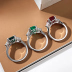 4ct Lab Grown Ruby Colombian Emerald Ring 925 Sterling Silver Moissanite Band