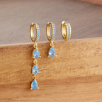 3PCS Exquisite Crystal Zirconia Water Drop Gold Colour Dangle Set