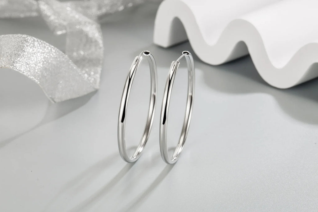 925 Sterling Silver 3mm Thick Hoop Earrings Women 3.5/5/6cm Luxury Jewellery