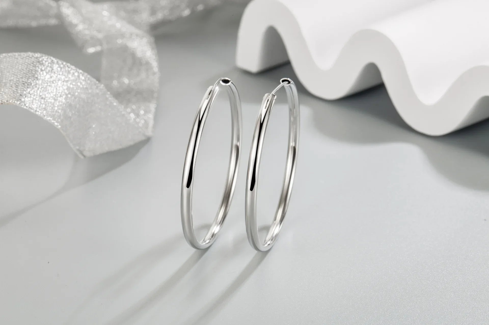 925 Sterling Silver 3mm Thick Hoop Earrings Women 3.5/5/6cm Luxury Jewellery
